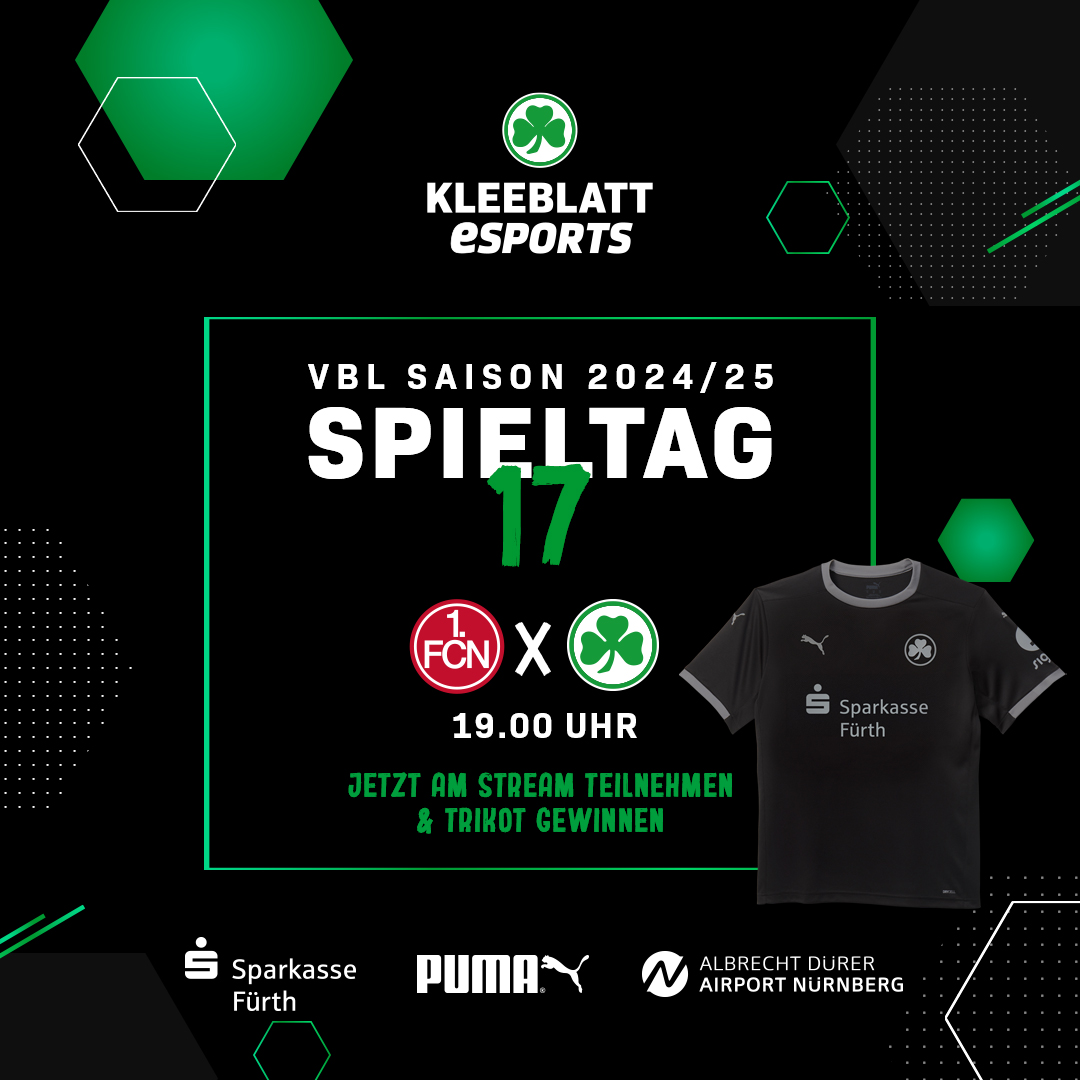 kleeblattfuerth's tweet photo. eSports Spieldooch is! 🎮 
Letzter Spieltag ➕ eDerby in der VBL CC by wow.

Kommt ab 18.45 Uhr in den Stream und unterstützt unsere #Kleeblatt-eSportler 👏

👉 https://t.co/6TwY1hhk57

@popturcem31 @butschos @celaryprime @mrzplayz https://t.co/haQwsFcomM