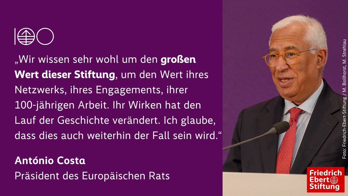 Friedrich-Ebert-Stiftung (@fesonline) on Twitter photo <a href="/correctiv_org/">CORRECTIV</a> <a href="/eucopresident/">António Costa</a> <a href="/EUCouncilPress/">EU Council Press</a> <a href="/EUCouncil/">EU Council</a> <a href="/SabineFandrych/">Sabine Fandrych</a> <a href="/MartinSchulz/">Martin Schulz</a> <a href="/FES_Europa/">FES Europa</a> „Wir wissen sehr wohl um den großen Wert dieser Stiftung, um den Wert ihres Netzwerks, ihres Engagements, ihrer 100-jährigen Arbeit. Ihr Wirken hat den Lauf der Geschichte verändert. Ich glaube, dass dies auch weiterhin der Fall sein wird.“ António Costa beim Festakt #FES100 <a href="/correctiv_org/">CORRECTIV</a> <a href="/eucopresident/">António Costa</a> <a href="/EUCouncilPress/">EU Council Press</a> <a href="/EUCouncil/">EU Council</a> <a href="/SabineFandrych/">Sabine Fandrych</a> <a href="/MartinSchulz/">Martin Schulz</a> <a href="/FES_Europa/">FES Europa</a> „Wir wissen sehr wohl um den großen Wert dieser Stiftung, um den Wert ihres Netzwerks, ihres Engagements, ihrer 100-jährigen Arbeit. Ihr Wirken hat den Lauf der Geschichte verändert. Ich glaube, dass dies auch weiterhin der Fall sein wird.“ António Costa beim Festakt #FES100