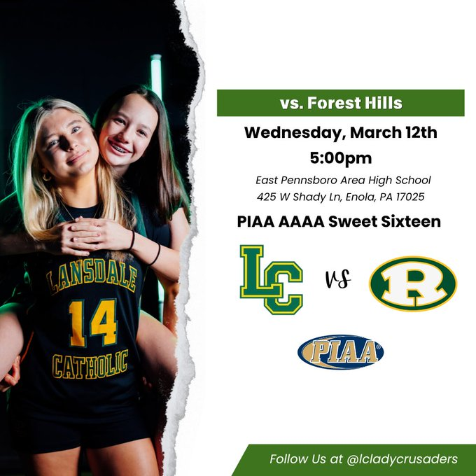 PIAA_Sports (@statepiaa) on Twitter photo 🔥🏀High School Basketball🔥
Forest Hills vs Lansdale Catholic🔴Livestreams: bit.ly/4fXGr5G - 4A Girls' Championship"
today
@ 5p.
<a href="/lcladycrusaders/">Lansdale Catholic Girls Basketball</a> <a href="/SheGotGame7/">She Got Game Classic</a> <a href="/LCCrusaders/">Lansdale Catholic</a> <a href="/ForestHillsSD/">Forest Hills School District</a> <a href="/FHRangerESports/">ForestHills ESports</a> 🔥🏀High School Basketball🔥
Forest Hills vs Lansdale Catholic🔴Livestreams: bit.ly/4fXGr5G - 4A Girls' Championship"
today
@ 5p.
<a href="/lcladycrusaders/">Lansdale Catholic Girls Basketball</a> <a href="/SheGotGame7/">She Got Game Classic</a> <a href="/LCCrusaders/">Lansdale Catholic</a> <a href="/ForestHillsSD/">Forest Hills School District</a> <a href="/FHRangerESports/">ForestHills ESports</a>