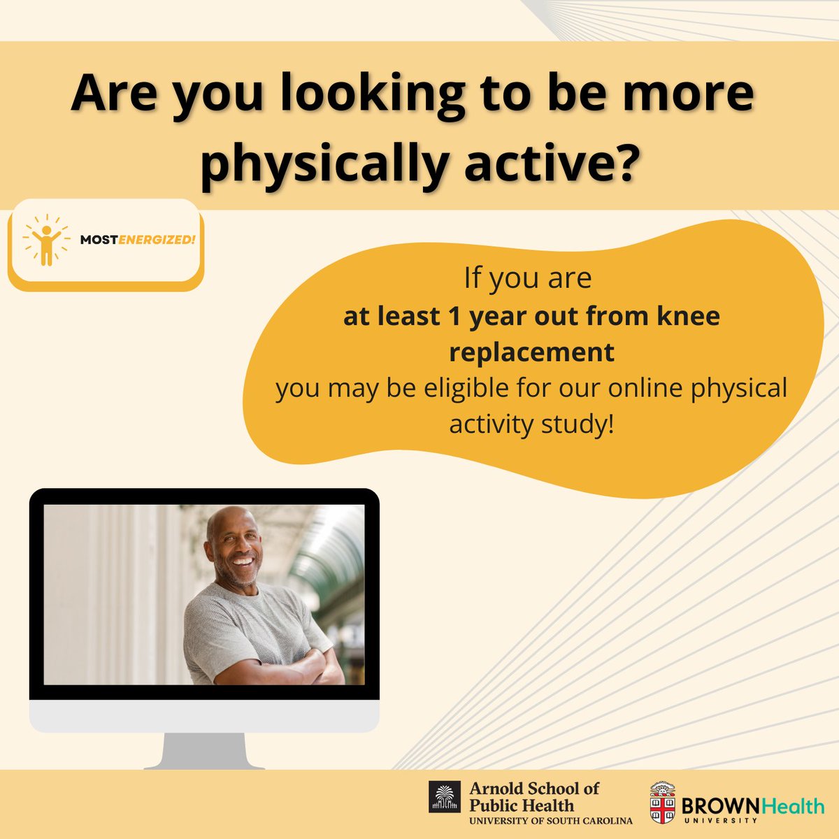 Christine Pellegrini (@cpellegrini11) on Twitter photo Recruitment is officially open for our MOST Energized! Exercise Program for #kneereplacement!
<a href="/USCArnoldSchool/">USC Arnold School of Public Health</a>
Visit our website for more information and to see if you are eligible most-energized.org Recruitment is officially open for our MOST Energized! Exercise Program for #kneereplacement!
<a href="/USCArnoldSchool/">USC Arnold School of Public Health</a>
Visit our website for more information and to see if you are eligible most-energized.org