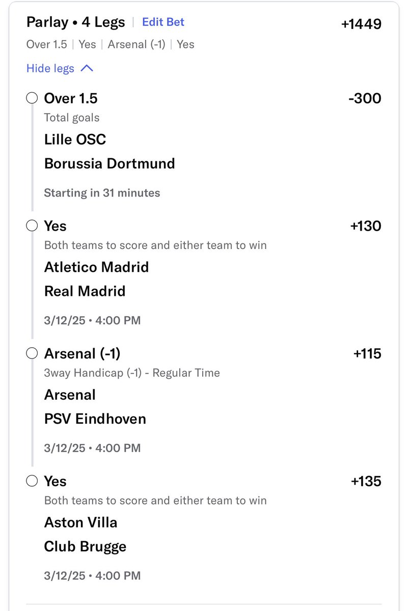 My champions league parlay for today