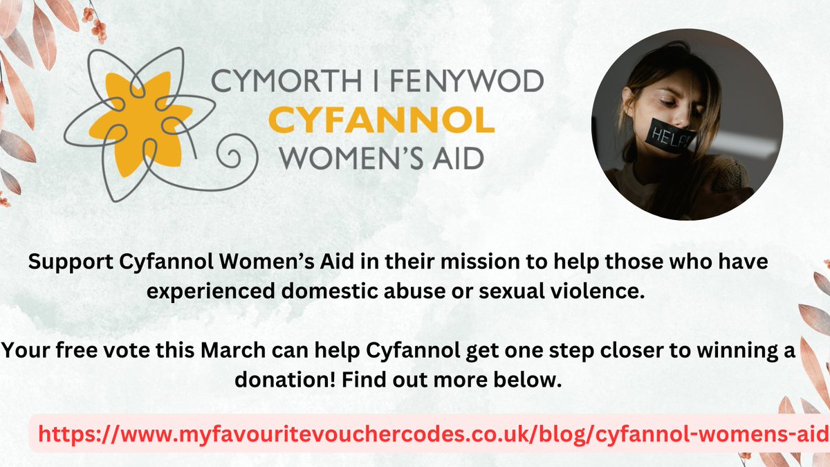 The first incredible charity we have in the running this March is <a href="/CyfannolWAid/">Cyfannol Women's Aid</a> ! Helping people who have been through domestic abuse and sexual violence, Cyfannol are a key support service in Gwent. Find out more and see how your vote can help: myfavouritevouchercodes.co.uk/blog/cyfannol-…