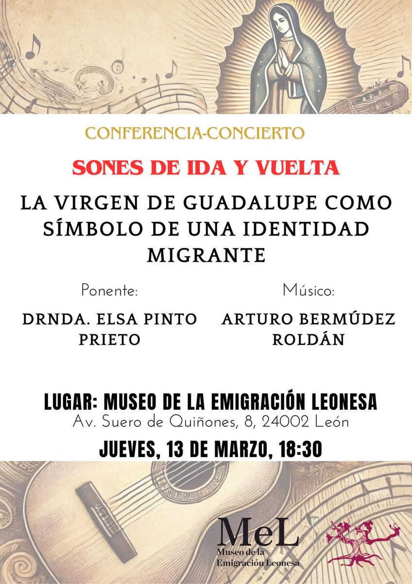 La música que ha acompañado a la emigración a lo largo de la historia será protagonista MAÑANA en un sugerente CONCIERTO-CONFERENCIA en el <a href="/MelMuseo/">MUSEO EMIGRACIÓN LEONESA - MeL</a>. No os lo perdáis! Acceso libre hasta completar aforo. 
#concierto #conferencia #emigración #México #guitarra #leonesp