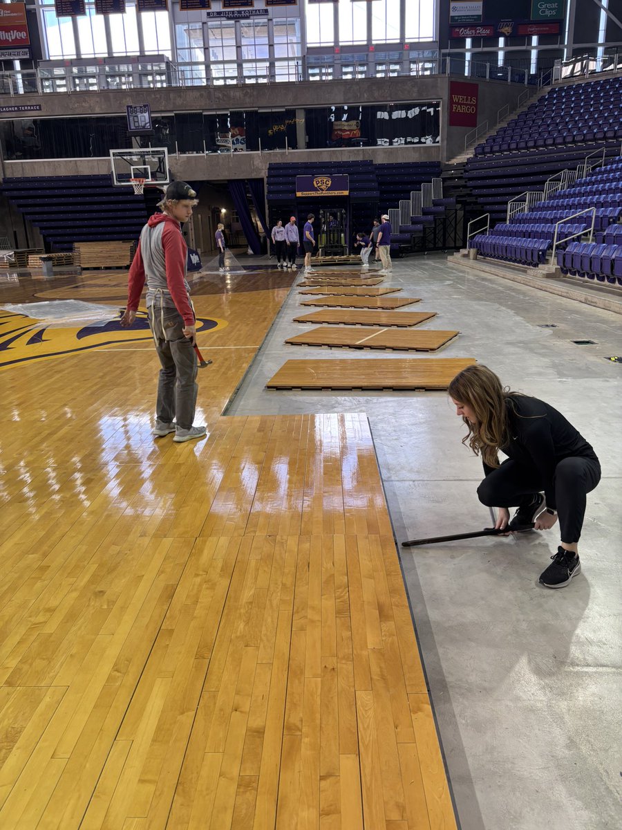 JerryWollmering's tweet image. Never a dull moment for @UNIAthletics facilities crew. New look coming when you see the floor next season! @ADMeganFranklin @jacob_wiedrich @Scott_Peace @BMess10
