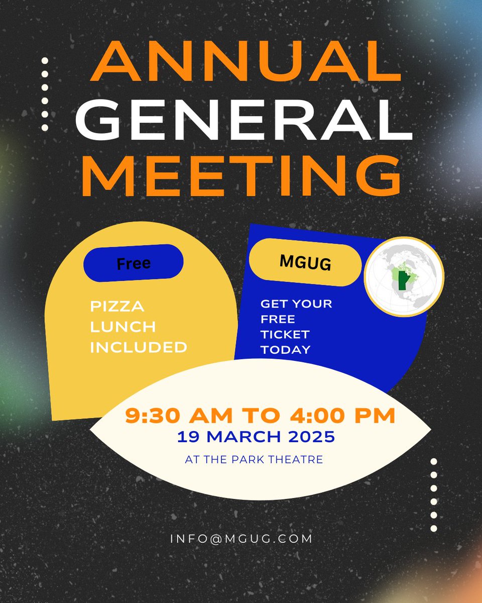 Our Annual General Meeting is in a week at the Park Theatre!The morning of our AGM will be MGUG board business, including director reports,financial statements and a workshop session.If you're interested in giving us feedback on the future of MGUG, we would love to hear from you.