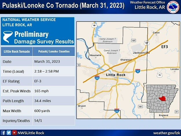 Apple Maps with the gloomy reminder of March ‘23. The end of the month will be 2yrs since the EF3 hit central AR. #arwx