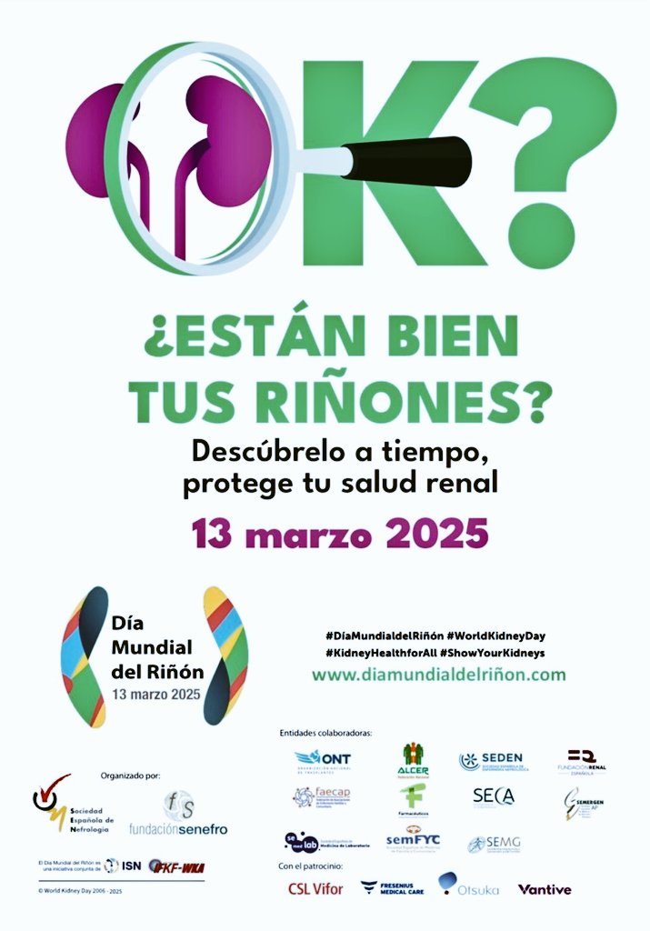 Mañana se celebra el Día Mundial del Riñón. Conoces tu función renal y tu albuminuria? 🎯🕵️‍♂️
#DíaMundialdelRiñón #WorldKidneyDay
#KidneyHealthforAll 
#ShowYourKidneys