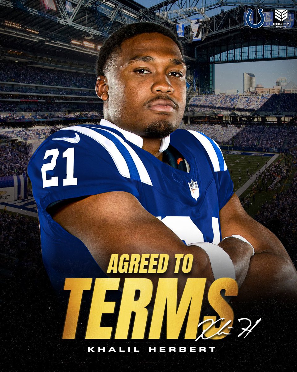 Equity Sports (@equitysports) on Twitter photo Congratulations to Khalil Herbert on agreeing to terms with the #IndianapolisColts on a 1-year deal! 🧃🔥
<a href="/JuiceHerbert/">Khalil Herbert</a> | <a href="/Colts/">Indianapolis Colts</a> Congratulations to Khalil Herbert on agreeing to terms with the #IndianapolisColts on a 1-year deal! 🧃🔥
<a href="/JuiceHerbert/">Khalil Herbert</a> | <a href="/Colts/">Indianapolis Colts</a>