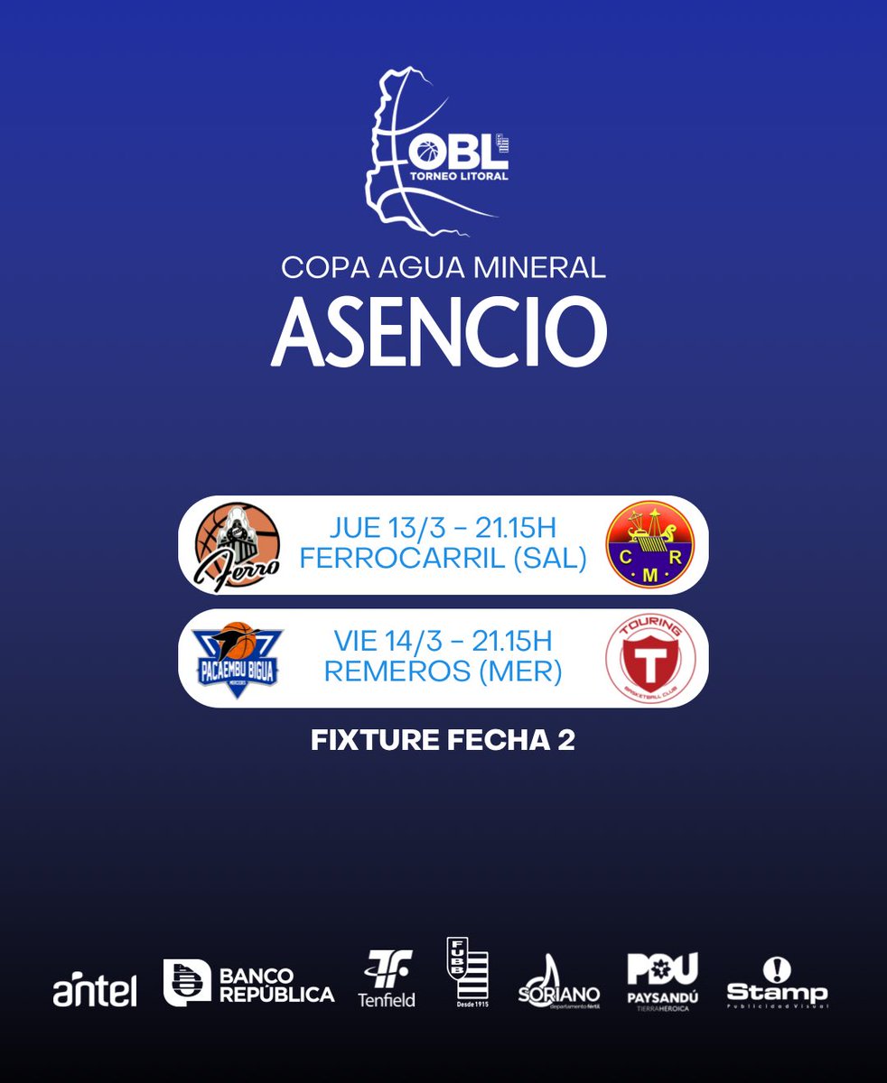📌 𝐅𝐢𝐱𝐭𝐮𝐫𝐞 𝐟𝐞𝐜𝐡𝐚 𝐝𝐨𝐬

Una fecha explosiva 💥
🎟️ $200
🏆 Torneo Litoral Copa “Agua Mineral Asencio”.