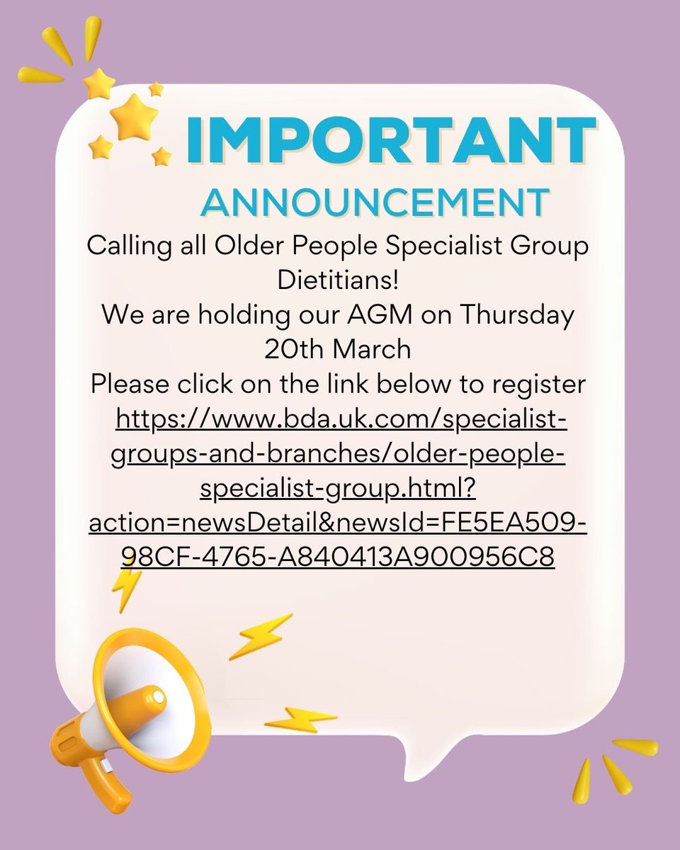It's our #AGM on the 20th March.
If you're a member of our specialist group:
Follow the following link or in your newsletter to sign up to come to the AGM: bda.uk.com/specialist-%0A…