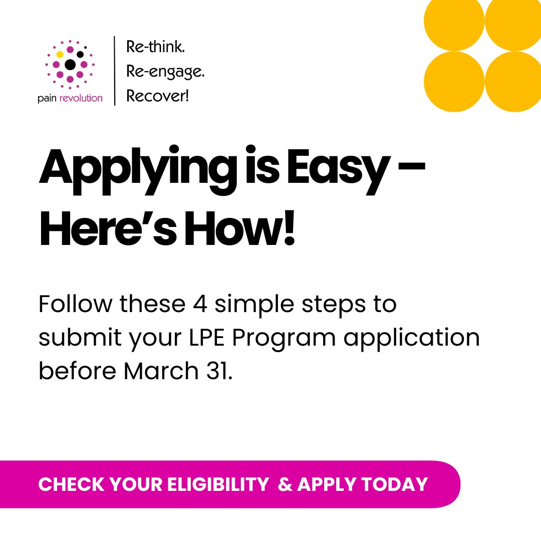 Pain Revolution (@painrevolution) on Twitter photo ๐ข How to Apply for the LPE Program in 4 Easy Steps!
1๏ธโฃ Visit painrevolution.org/lpe-program
2๏ธโฃ Check if youโre eligible
3๏ธโฃ Complete the online form (only takes a few minutes!)
4๏ธโฃ Submit & wait for confirmation โ
โณ Deadline: March 31 โ Apply now!
๐ painrevolution.org/lpe-program
#LPE2025 ๐ข How to Apply for the LPE Program in 4 Easy Steps!
1๏ธโฃ Visit painrevolution.org/lpe-program
2๏ธโฃ Check if youโre eligible
3๏ธโฃ Complete the online form (only takes a few minutes!)
4๏ธโฃ Submit & wait for confirmation โ
โณ Deadline: March 31 โ Apply now!
๐ painrevolution.org/lpe-program
#LPE2025