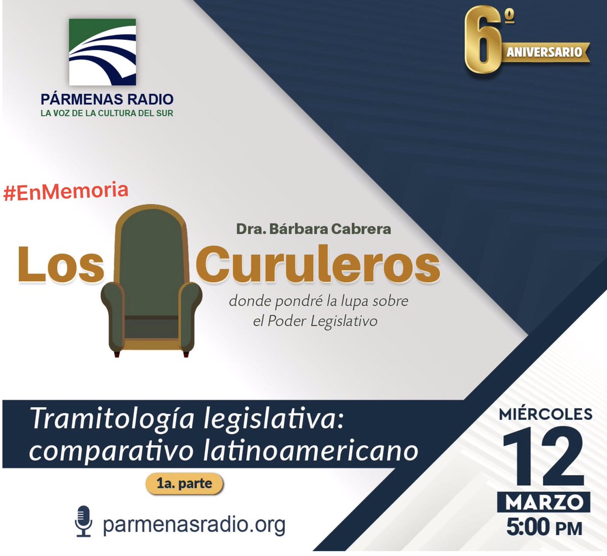 Hoy a las 5 escucha el  programa #enmemoria de la Dra. #BárbaraCabrera “LOS CURULEROS” por parmenasradio.org o dando click en el link de nuestra bio. 

#pármenasradio #culturadelsur #conocimiento