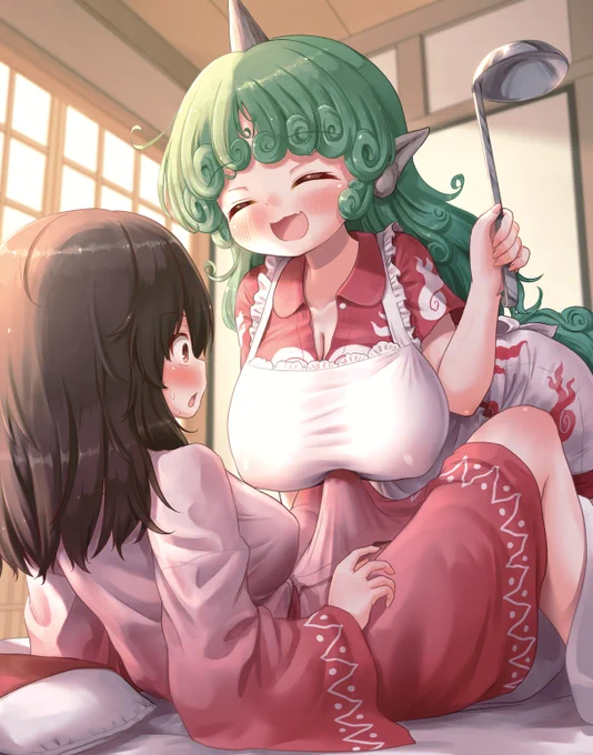 朝起こしくれるあうんちゃんと違うところも起きちゃう霊夢ちゃん 