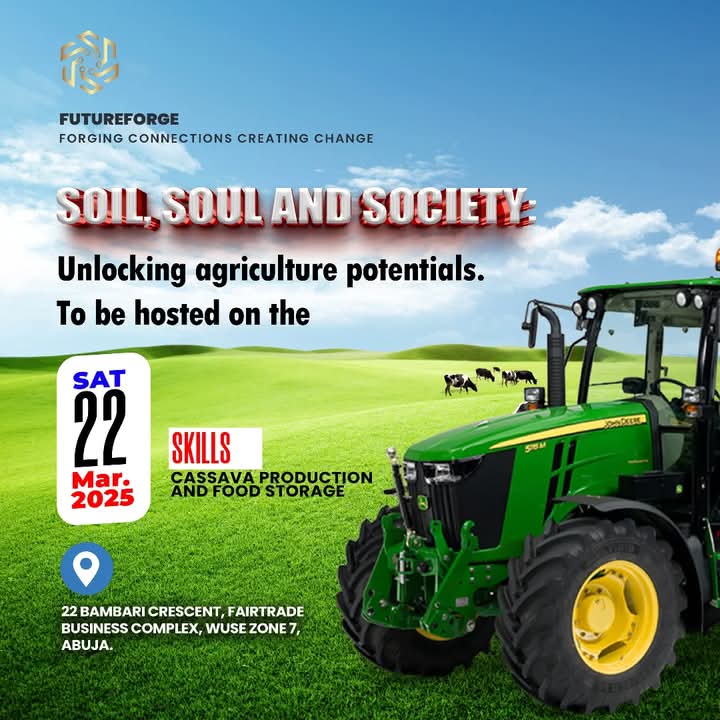 Farmer_emmy6676's tweet photo. This is great opportunity. You will be trained on cassava production and food storage. "Soil, soul, society: unlocking agricultural potential"
Interested person should DM me as I direct to the right person.
#FUTUREFORGE https://t.co/wZLkP12iAD