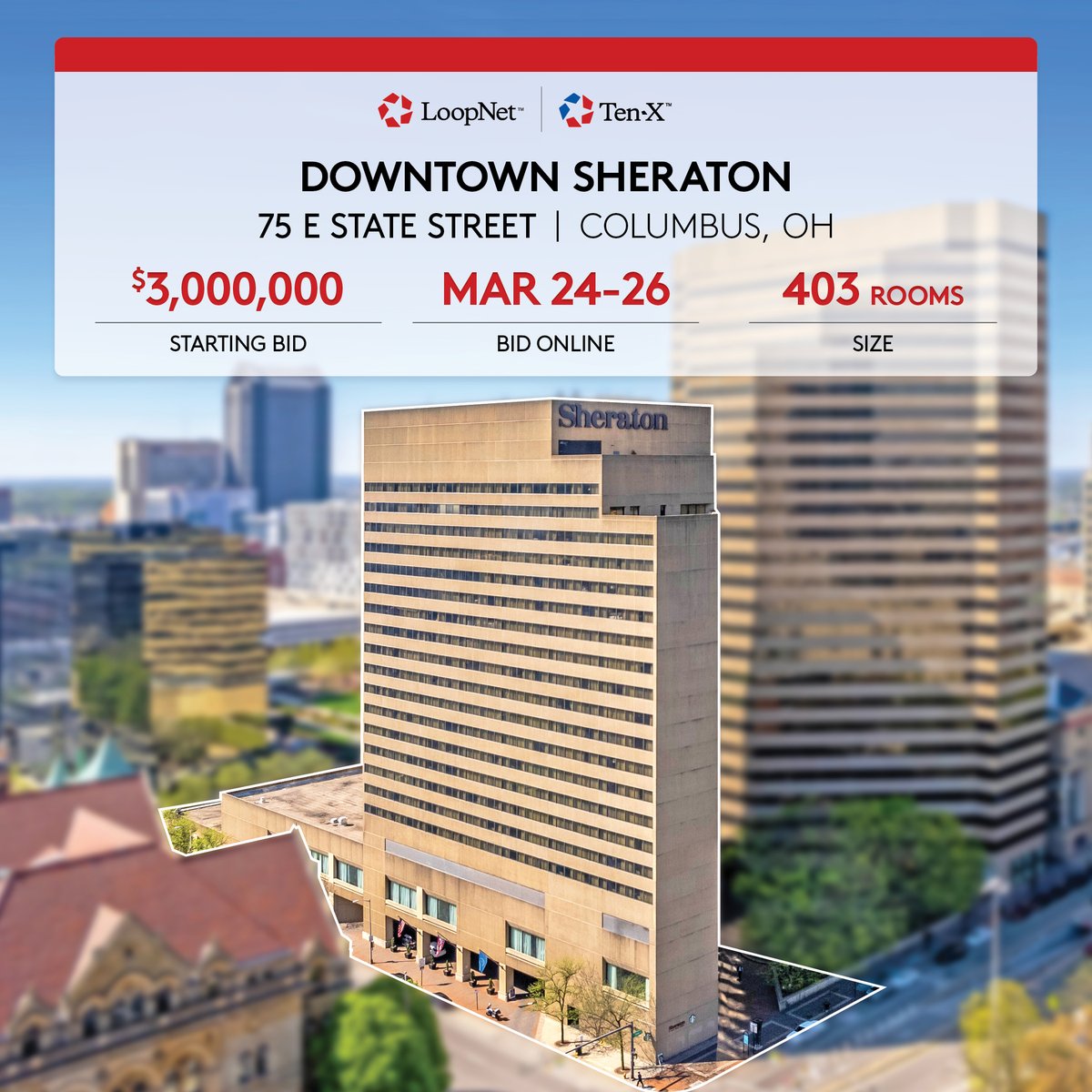 🚨 Hotel Auction Alert: Downtown Sheraton at Capitol Square in Columbus, OH 🏨 

Don’t miss this opportunity to acquire an expansive, urban hotel in the heart of a thriving city center.  

📅 Auction begins March 24! 

👉 Learn more: bit.ly/43F3jEe