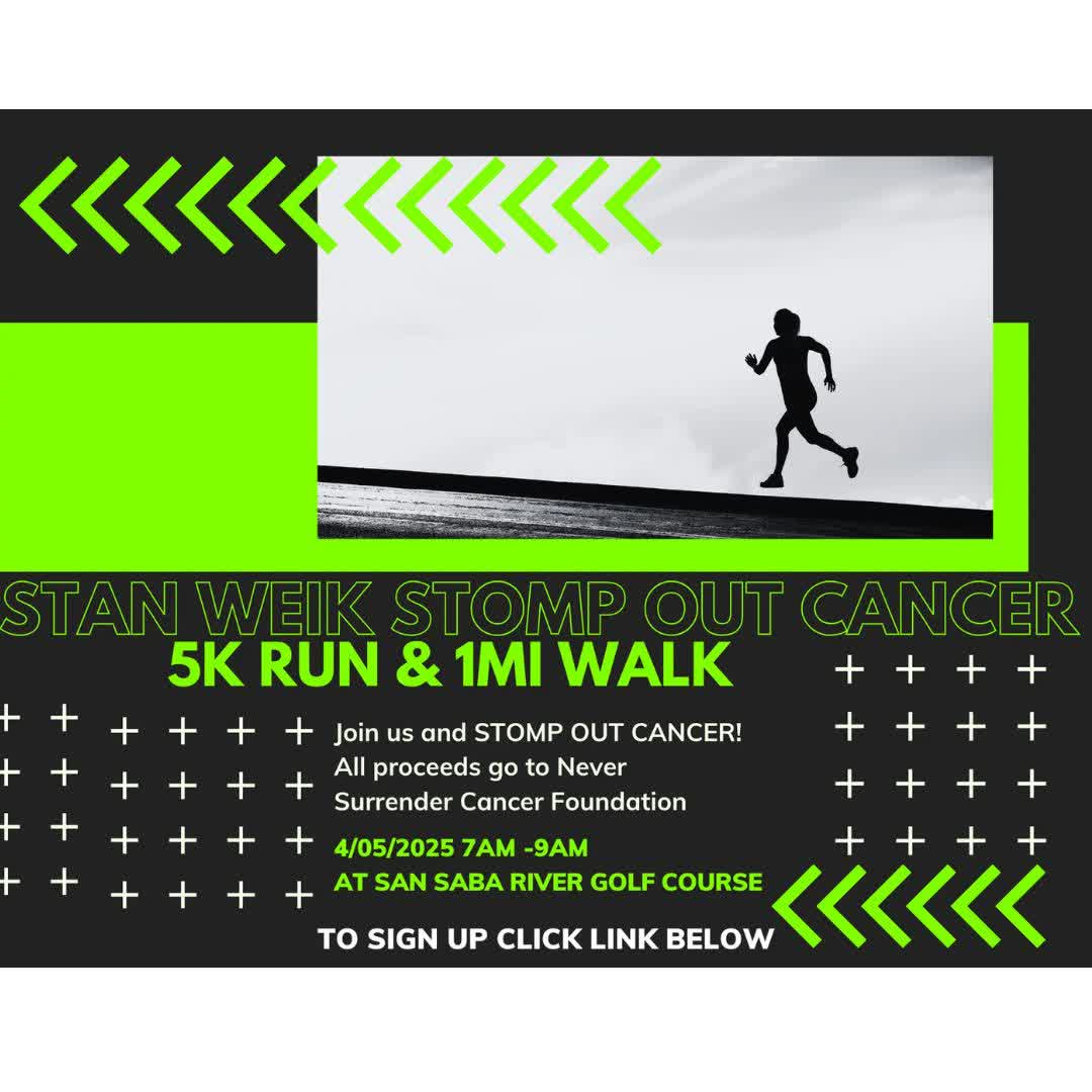 💜 The Stan Weik Stomp Out Cancer 5K Run and 1 Mile Walk happens this year in conjunction with the Pecan Bottom Festival.

⚡Saturday, April 5th, 7 am - 9 am. 

‍✅Register now at visitsansabatexas.com/event/stan-wei…

#NeverSurrrender #5KRun