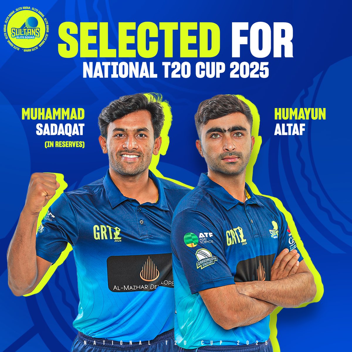 Our Elite Sultans, Humayun Altaf and Muhammad Sadaqat, have been selected for the National T20 Cup! 👏 

Good luck to both our stars! 🤜

#EliteSquad | #NationalT20Cup