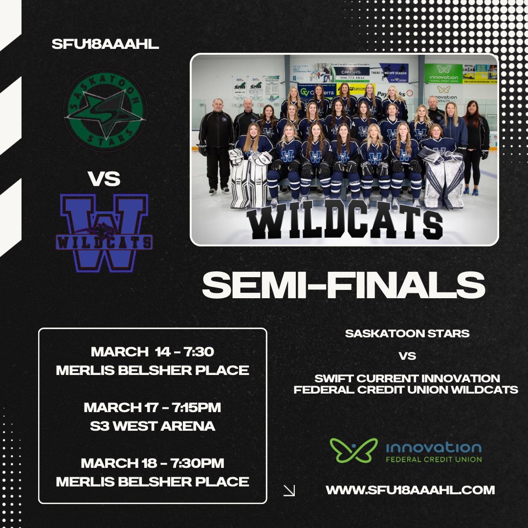 SC Innovation Federal Credit Union Wildcats (@scaaawildcats) on Twitter photo <a href="/InnovationCU/">Innovation Federal Credit Union</a> Wildcats play the Saskatoon Stars in the SCU18AAAHL semi-final. <a href="/InnovationCU/">Innovation Federal Credit Union</a> Wildcats play the Saskatoon Stars in the SCU18AAAHL semi-final.