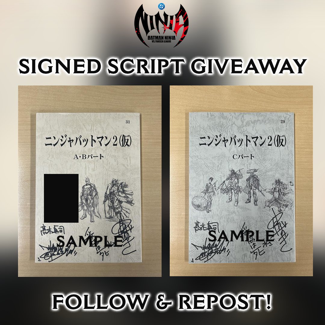 AniTrendz's tweet image. 🦇 Batman Ninja vs. Yakuza League Signed Script Giveaway 🦇

Signed by Director Jumpei Mizusaki and Shinji Takagi
Screenwriter Kazuki Nakashima
Character Designer Takashi Okazaki

💫 Follow @batmanninja2018
💫 Repost this!

The movie is coming digitally on March 18th!…