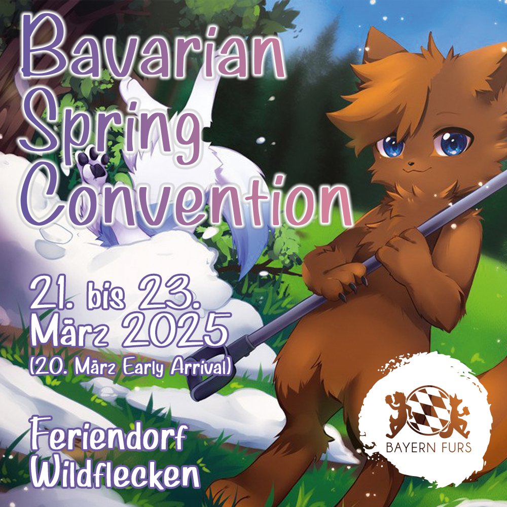 Noch bis Sonntag ist die Anmeldung für die erste Bavarian Spring Convention geöffnet!

Für Spontanbesucher gibt es vor Ort außerdem die Möglichkeit ein Tagesticket zu erwerben.

&gt;&gt; bsc.bayern-furs.de &lt;&lt; 

Alle Details gibt es hier:
bayern-furs.de/events/bsc