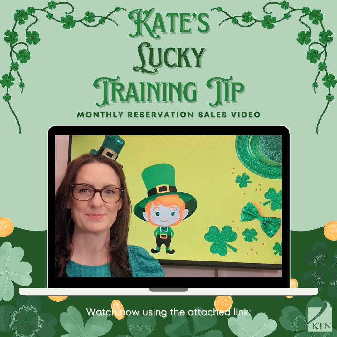 Hello to our lucky #KennedyTrainingNetwork pals. Leprechaun leader Kate is here to chat about how to turn every quick question call into a pot of gold.

Get to the end of the rainbow: vid.us/dhekay

Newsletter: kennedytrainingnetwork.com/profile-update/

#Reservations #Sales #Hospitality