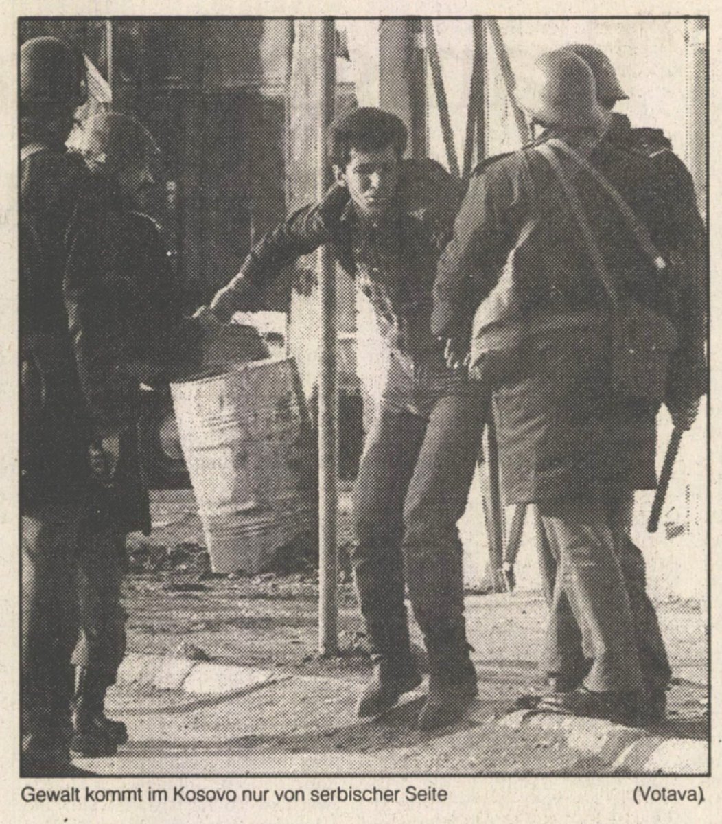"Violence in #Kosovo only comes from the Serbian side".

It was common for #Serbian 🇷🇸police to attack defenseless #Albanian 🇦🇱civilians in groups of four or more during #demonstrations , and even to k*ll many (including children), mostly during 1989-1991.