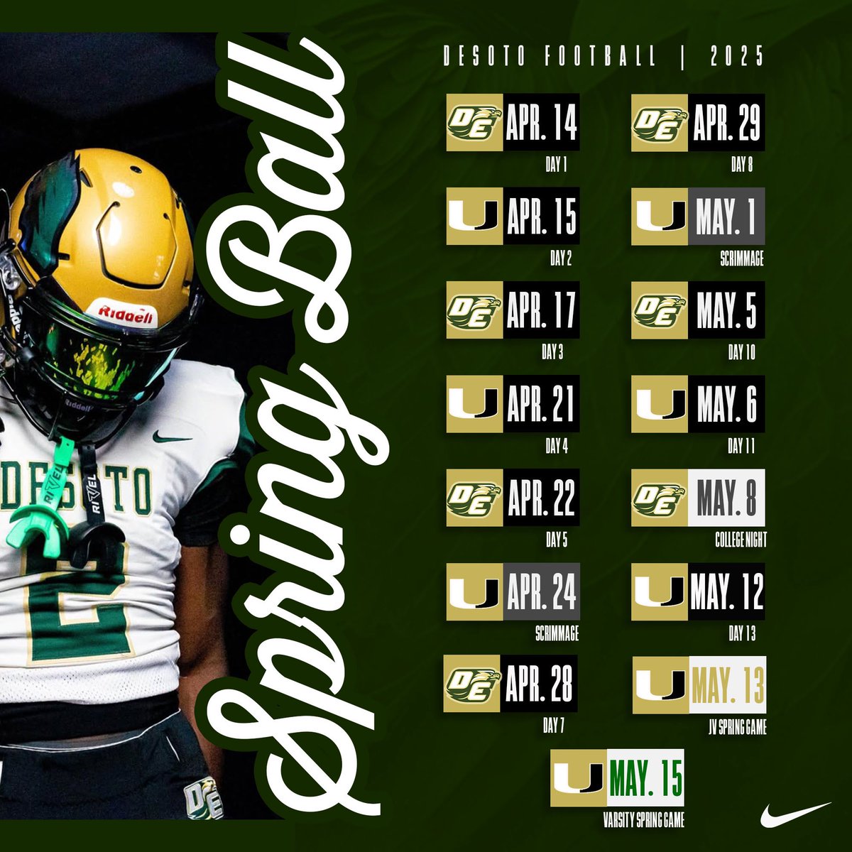 DeSoto Spring Football Schedule.  #DeSotoU
