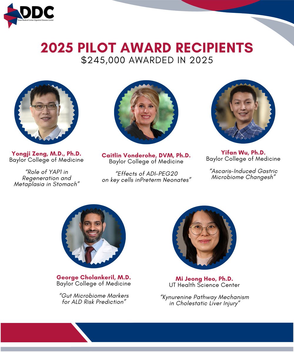 Congratulations to our 2025 Pilot Feasibility Award winners!

We are honored to support these #TMC #DDC scientists continuing their cutting-edge research! We know they'll contribute great things to this field!