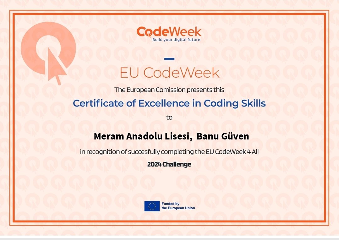 Banu Güven (@guvenbanu) on Twitter photo Thank you <a href="/CodeWeekEU/">EU Code Week</a> ,<a href="/CodeweekTurkiye/">Code Week Türkiye</a> for this meaningfull certificate. Thanks to all of my students and <a href="/MeramAnadolu42/">Meram Anadolu Lisesi</a> family.
Bu anlamlı mükemmellik sertifikası için öğrencilerime ve idarecilerime çok teşekkür ederim.
<a href="/konyamem/">Konya İl MEM</a>
<a href="/gokhanmurat1/">Murat YİĞİT</a>
<a href="/meramMEM/">Meram İlçe MEM</a>
<a href="/mustafakoca42/">Mustafa Koca</a> Thank you <a href="/CodeWeekEU/">EU Code Week</a> ,<a href="/CodeweekTurkiye/">Code Week Türkiye</a> for this meaningfull certificate. Thanks to all of my students and <a href="/MeramAnadolu42/">Meram Anadolu Lisesi</a> family.
Bu anlamlı mükemmellik sertifikası için öğrencilerime ve idarecilerime çok teşekkür ederim.
<a href="/konyamem/">Konya İl MEM</a>
<a href="/gokhanmurat1/">Murat YİĞİT</a>
<a href="/meramMEM/">Meram İlçe MEM</a>
<a href="/mustafakoca42/">Mustafa Koca</a>
