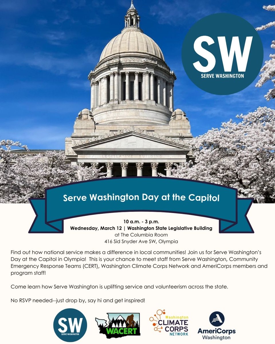 Serve Washington (@servewa) on Twitter photo Happening NOW! Serve WA Day at the Capitol @ The Legislative building in Olympia! Come learn about national service programs <a href="/AmeriCorps/">AmeriCorps</a>, CERT & Washington Climate Corps Network and how we uplift volunteer opportunities everywhere! We're here til 3 p.m.! Happening NOW! Serve WA Day at the Capitol @ The Legislative building in Olympia! Come learn about national service programs <a href="/AmeriCorps/">AmeriCorps</a>, CERT & Washington Climate Corps Network and how we uplift volunteer opportunities everywhere! We're here til 3 p.m.!