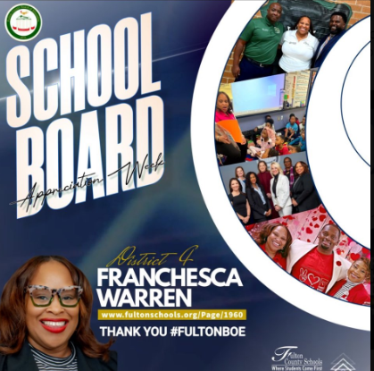Palmetto Elementary (@palmettoeagles) on Twitter photo Thank you Mrs. Franchesca Warren <a href="/Franchesca_Warr/">Franchesca Warren</a>, Board Vice President District 4 for all that you do for students, parents, and staff. Happy School Board Appreciation Week. <a href="/FultonCoSchools/">FultonCountySchools</a> <a href="/JasonStamperFC1/">Jason Stamper (@FCS)</a> <a href="/parents4edu_SF/">South Fulton Parents</a> Thank you Mrs. Franchesca Warren <a href="/Franchesca_Warr/">Franchesca Warren</a>, Board Vice President District 4 for all that you do for students, parents, and staff. Happy School Board Appreciation Week. <a href="/FultonCoSchools/">FultonCountySchools</a> <a href="/JasonStamperFC1/">Jason Stamper (@FCS)</a> <a href="/parents4edu_SF/">South Fulton Parents</a>