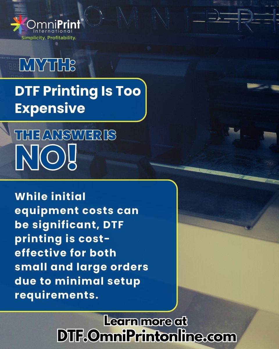 omniprint's tweet image. DTF isn’t too expensive—it’s one of the most cost-effective print methods. No screens, no weeding, just fast, high-quality prints with minimal setup. If you want to scale your business, DTF is the way! #DTFPrinting #MythBusted