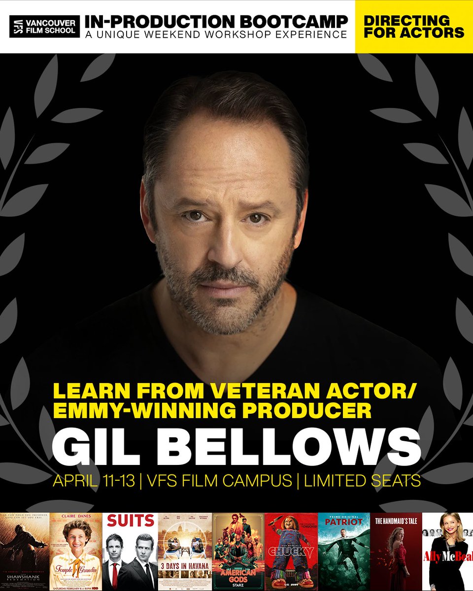 🎬 Learn from actor &amp; Emmy-winning producer Gil Bellows (Shawshank Redemption, Ally McBeal) for a 3-day VFS Bootcamp on directing &amp; acting. 🎭
📅 April 11–13
📍 Vancouver Film School
🔗 Sign up now: ow.ly/v0wH50Vfcbj
#VFS #ActingBootcamp #DirectingActors #GilBellows