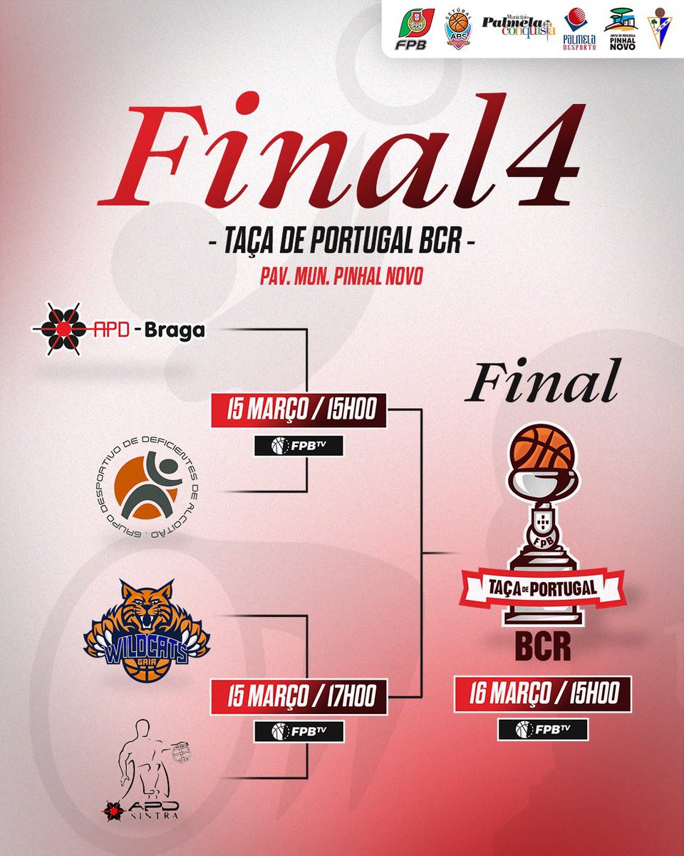 Quem ergue o troféu? 🏆 A 𝐅𝐈𝐍𝐀𝐋4️⃣ da Taça de Portugal de BCR está aí! 🔜 

Nos dias 15 e 16 de março, 𝐏𝐈𝐍𝐇𝐀𝐋 𝐍𝐎𝐕𝐎 recebe, pela primeira vez, um ponto alto do BCR nacional. 🏀♿️

#SomosBasquetebol #TaçadePortugalBCR