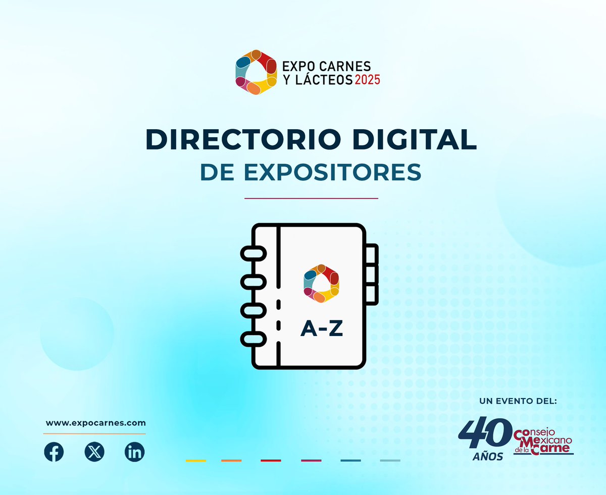 📢 ¡En Expo Carnes y Lácteos las oportunidades siguen! 🔥

Accede al Directorio Digital de Expositores y conecta con las empresas líderes en las industrias cárnica y láctea. 🏢🥩🧀

📥 Descárgalo aquí 👉 expocarnes.com

#ExpoCarnesyLácteos2025 #DirectorioDigital