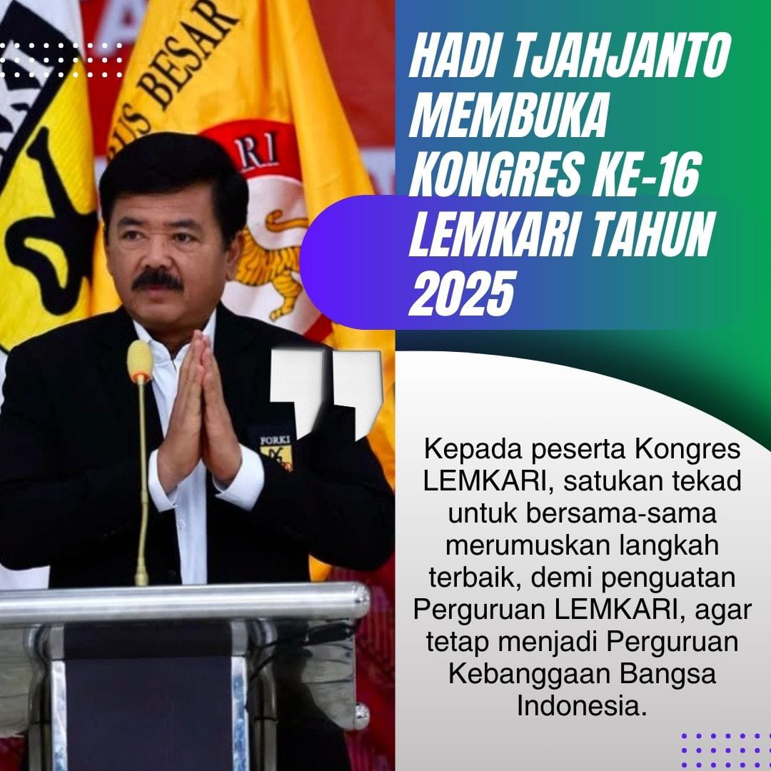 Hadi Tjahjanto membuka Kongres ke-16 LEMKARI tahun 2025.

#HadiTjahjanto #JagaIndonesia