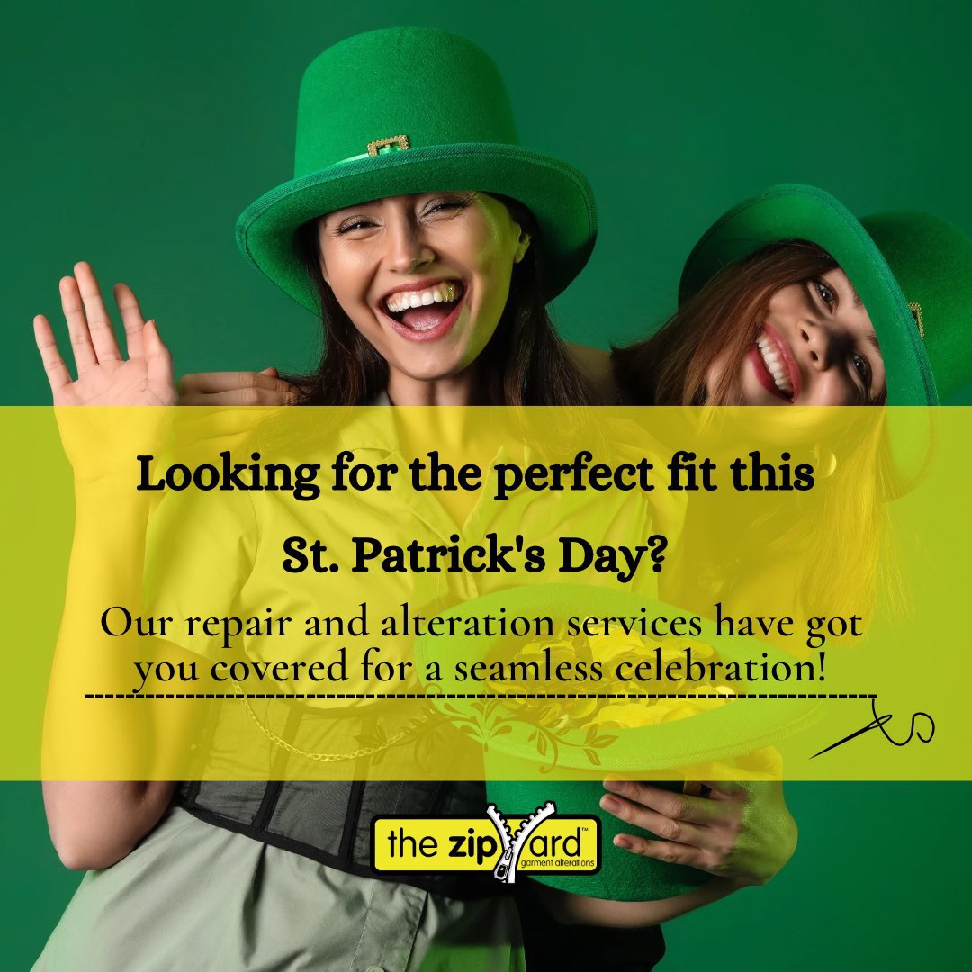Time to prep for #StPatricksDay in style! ☘️ 

Let us handle the repairs or alterations so you can focus on having a great time! 

#thezipyard #alterations #sustainablestyle #paddysday #lookgreatfeelfantastic #weloveeveryBody