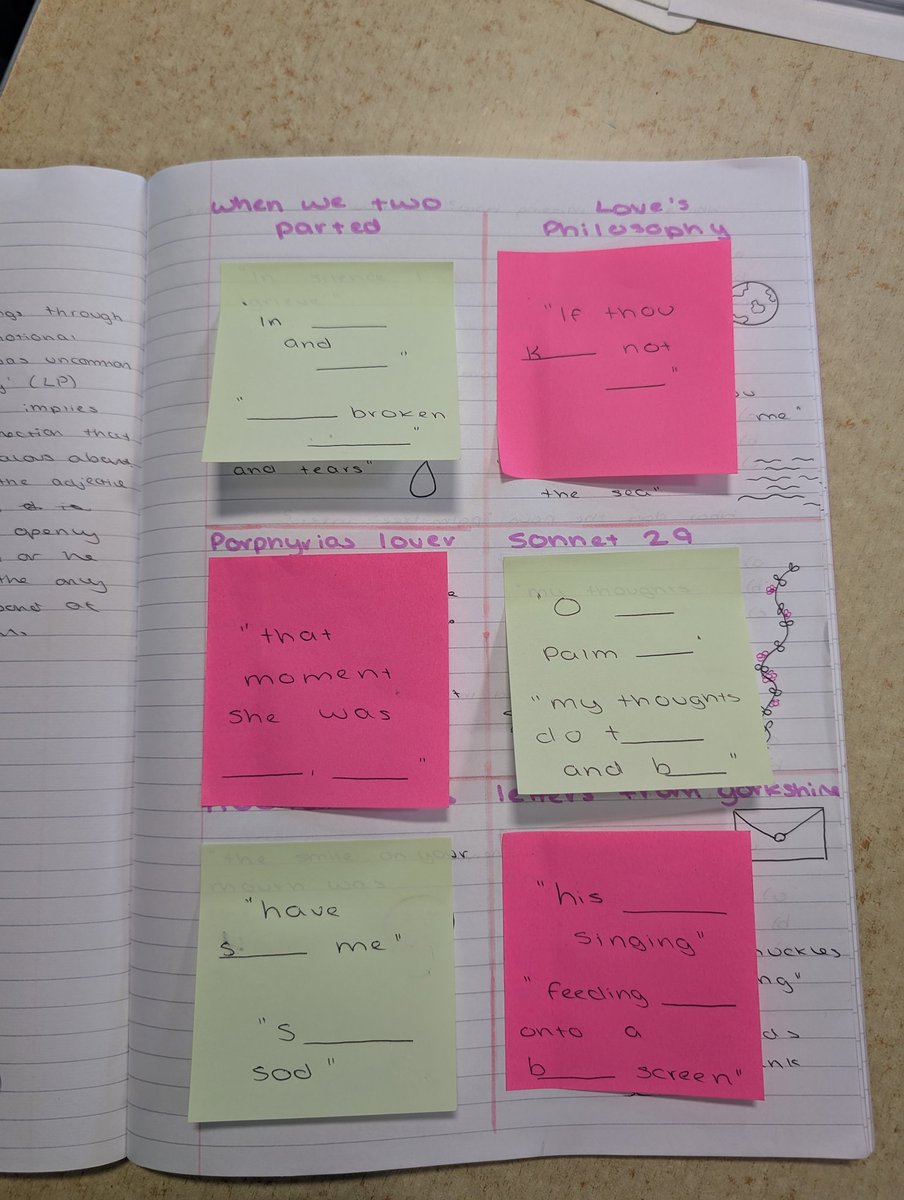 SecondaryEng's tweet image. Stop the poems! ⚠️ Let's revise the six we know so far and consolidate... Quizzes, cover, check and reveal post-its, square summaries, etc! ✅ #ukedchat #teamenglish #litdrive #engchatuk