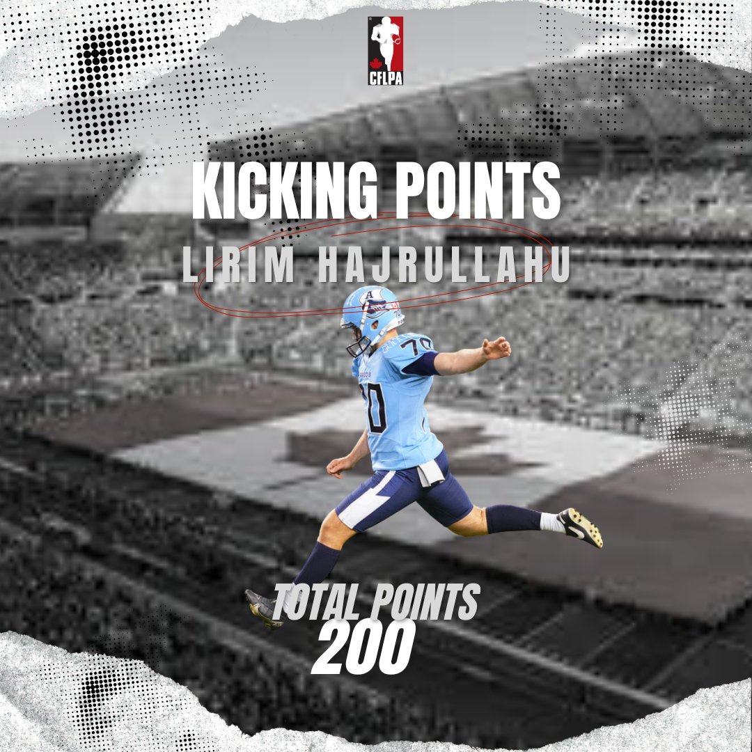 CFLPA (@cflpa) on Twitter photo Congratulations to <a href="/TorontoArgos/">Toronto Argonauts</a> Kicker, <a href="/Lirim_70/">Lirim Hajrullahu</a> on taking home the 2024 stat award for leading the #CFL in Kicking Points! Congratulations to <a href="/TorontoArgos/">Toronto Argonauts</a> Kicker, <a href="/Lirim_70/">Lirim Hajrullahu</a> on taking home the 2024 stat award for leading the #CFL in Kicking Points!