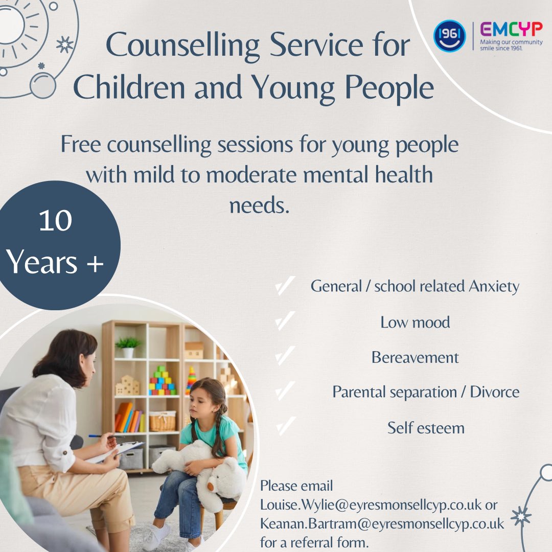 📢 Free Counselling for Young People (10+) in Leicester &amp; Leicestershire!

Thanks to Children in Need &amp; the National Lottery Fund, young people can access free support for:
✅ Anxiety
✅ Low mood
✅ Bereavement
✅ Parental separation
✅ Self-esteem
And more 💚 

Contact us 📧