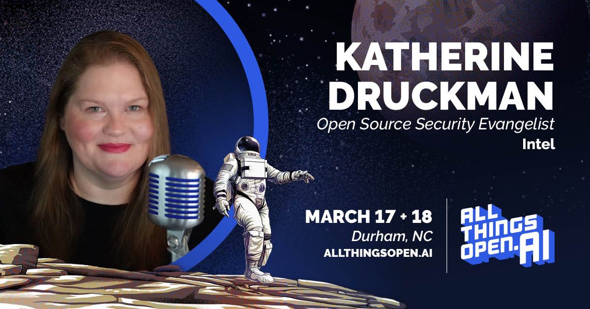 We're excited to have Katherine Druckman (@katherined), Open Source Security Evangelist for <a href="/intel/">Intel</a>, presenting "Security and AI: The Strategic Imperative" at #ATOAI! allthingsopen.ai/sessions/secur…