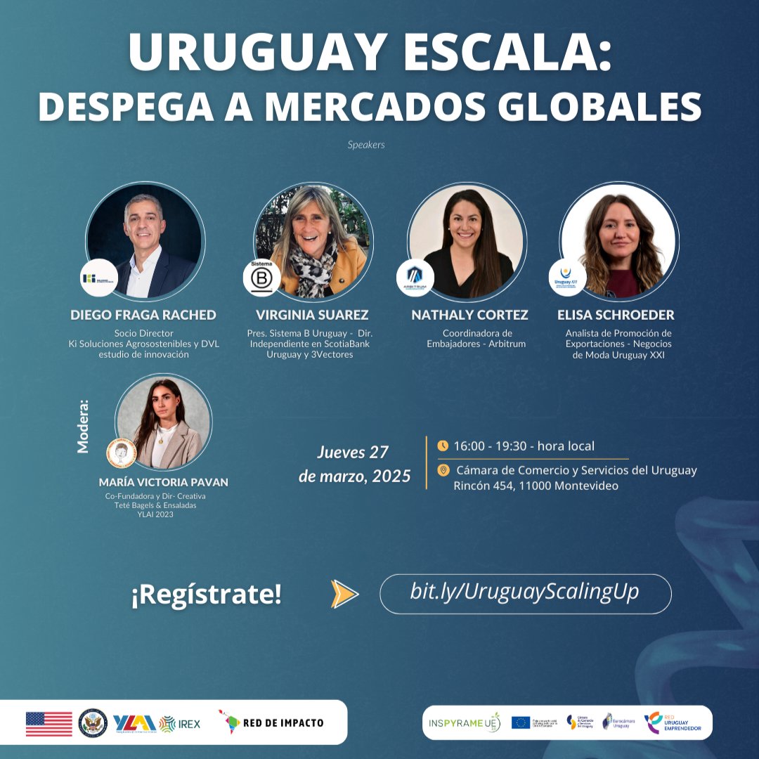 UruguayEmprendedor (@uyemprendedor) on Twitter photo 🚀 ¡Sumate a un inspirador encuentro!
💡Aprendé estrategias para expandir tu negocio a mercados internacionales, conectá con líderes del ecosistema y potenciá tu impacto.
🔗 Inscribite ahora: bit.ly/UruguayScaling…
<a href="/PactoglobalUY/">Pacto Global Uruguay</a> <a href="/YLAINetwork/">YLAINetwork</a> @Redimpactolatam
@IREXIntl 🚀 ¡Sumate a un inspirador encuentro!
💡Aprendé estrategias para expandir tu negocio a mercados internacionales, conectá con líderes del ecosistema y potenciá tu impacto.
🔗 Inscribite ahora: bit.ly/UruguayScaling…
<a href="/PactoglobalUY/">Pacto Global Uruguay</a> <a href="/YLAINetwork/">YLAINetwork</a> @Redimpactolatam
@IREXIntl