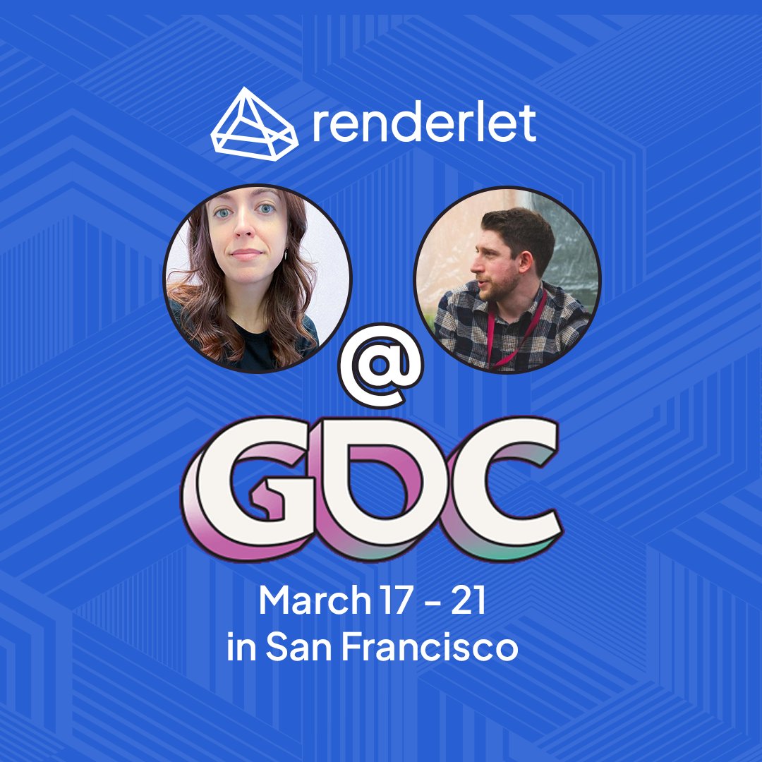 Renderlet is going to GDC! Our CEO <a href="/theisomizer/">Sean Isom</a> and Head of Product <a href="/maremarebell/">mare</a> will be around next week to chat about the state of 3D design tools, procedural modeling, AI in 3D, and your favorite cat memes. Come say hi!