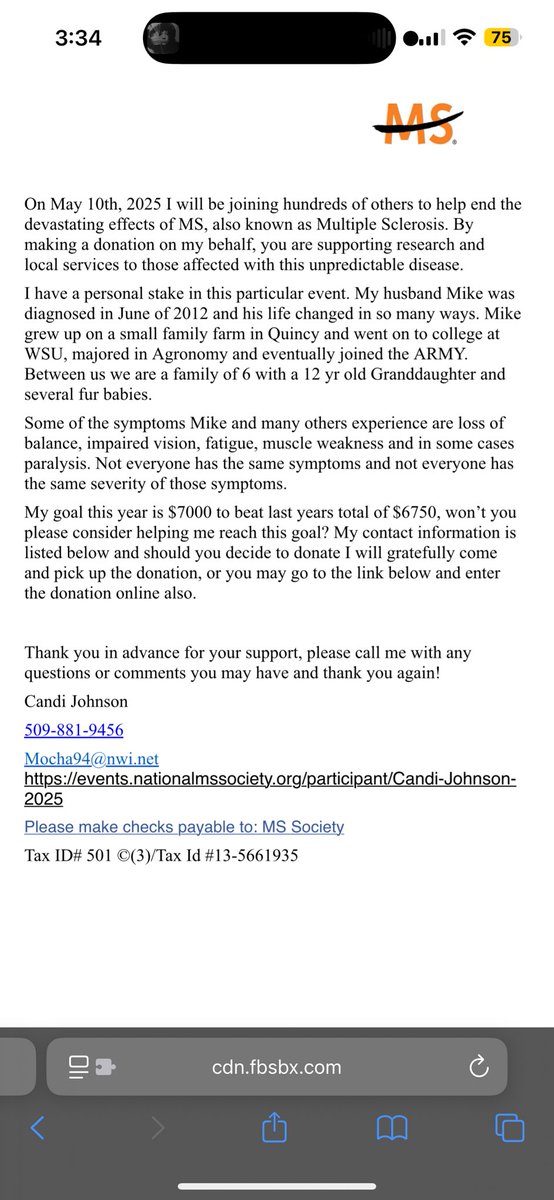 Jamie M. Timbre (@jtimbre) on Twitter photo Hi, friends! Please join me in supporting my friend <a href="/mocha94/">Candi Johnson</a> for her #WalkMS campaign! She does an amazing job every year. π
I've attached her letter here. A share or tax-deductible donation, for those who are able, would go a long way in helping find a cure. π§‘ Thank you!! Hi, friends! Please join me in supporting my friend <a href="/mocha94/">Candi Johnson</a> for her #WalkMS campaign! She does an amazing job every year. π
I've attached her letter here. A share or tax-deductible donation, for those who are able, would go a long way in helping find a cure. π§‘ Thank you!!