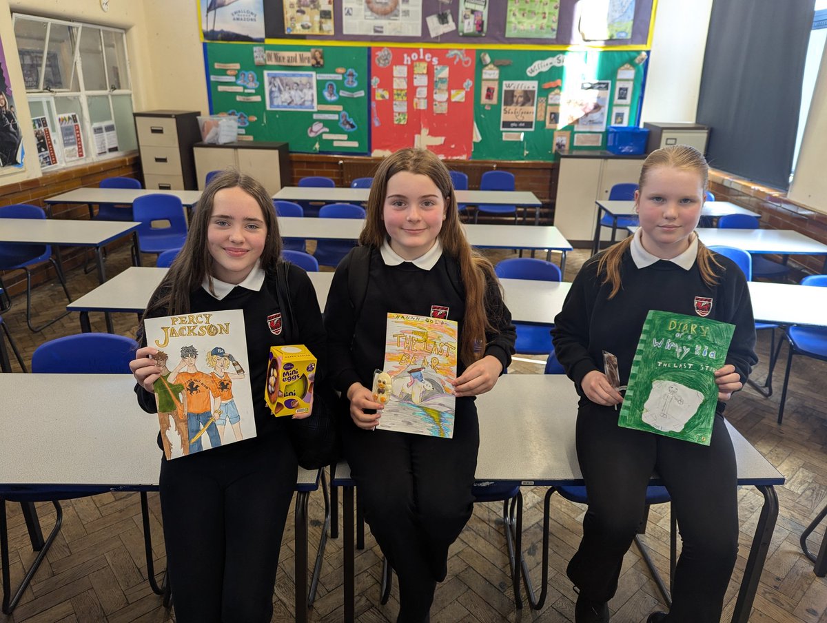 AlunSchoolEng's tweet photo. Well done to Isla, Emily and Amelia for winning the World Book Day cover competition in your class. Llongyfarchiadau @alunschool https://t.co/ChaZBy3xOT