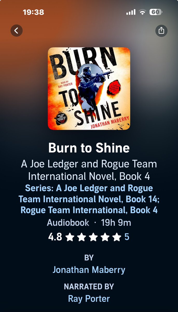 Just finished Burn to shine audiobook #audible 
Thanks Mr <a href="/JonathanMaberry/">Jonathan Maberry</a> and #MrRayPorter given me 19hrs of dog walk entertainment ⭐️⭐️⭐️⭐️⭐️ go check it out #joeledger #rogueteam 
Next up Outlaw <a href="/JackStewartBook/">Jack Stewart</a> &amp;…. Ray Porter 😂 well Sons of valor 4 isn’t until July 😒