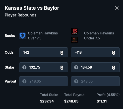 thedaybettor's tweet image. Quick $11 with @OddsJam mobile alerts💰
Coleman Hawkins over 7.5 rebounds- Win $145.91 on FD, give $134.59 on Rebet = $11.32 profit
Under - Win $114.06 on Rebet, give $102.75 on FD = $11.31 profit
oddsjam.com/?ref=thedaybet…
Code: WINNING