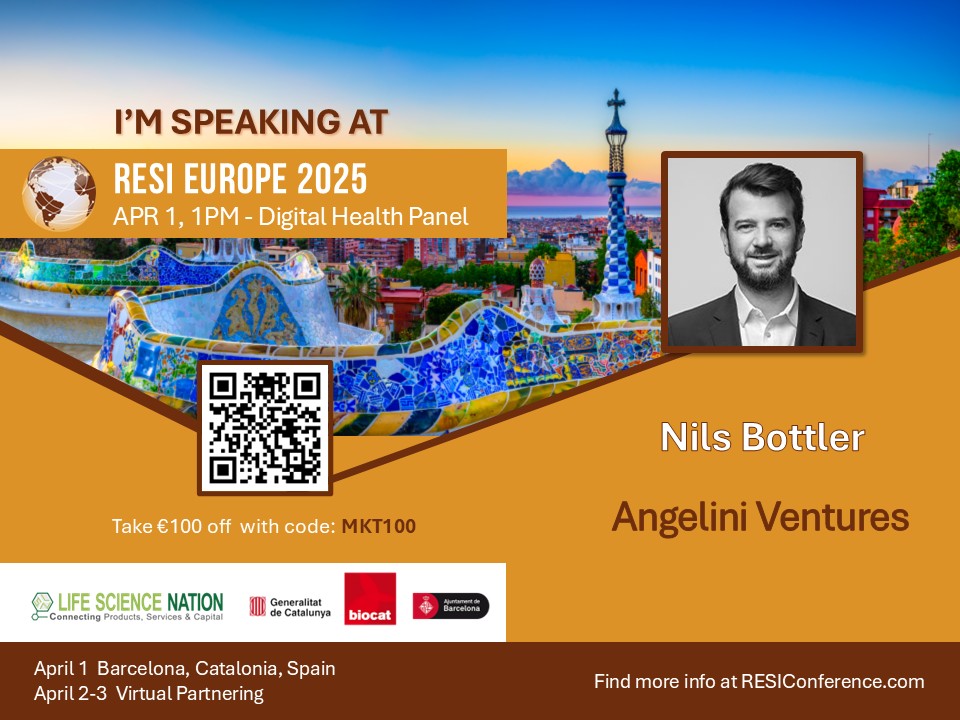 RESI Europe, co-organized with <a href="/biocat_en/">Biocat</a>, the Digital Health panel will feature leading investors, including Nils Bottler of Angelini Ventures.  
Register now: resiconference.com/resi-europe/ #RESIEurope #DigitalHealth #HealthcareInnovation #InvestingInHealth #AIinHealthcare #MedTech