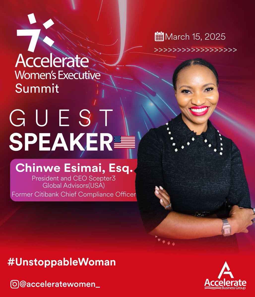 Coming all the way from the USA, <a href="/ChinweEsimai/">Chinwe Esimai</a> is our featured guest speaker who will share how she broke glass ceilings and dive deep into a special Leadership Development Masterclass. 

#accelerate #WomensDay #leadership #acceleratewomen #tanzania