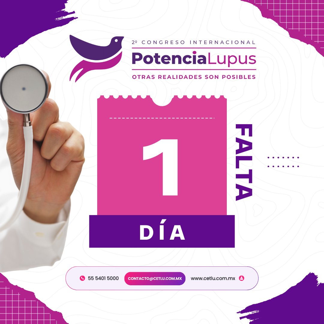 CetluLupusMex's tweet image. 🟣 ¡Estamos a 1 día para iniciar el 2° Congreso Internacional Potencia Lupus 2025! 🤩 

🟪 Del 13 al 15 de marzo en Guadalajara. ¡No te lo pierdas! 

👉 Regístrate aquí: link.cautiva.com.mx/lupus

#LupusSinLímites #ConocimientoEsPoder #CongresoPotenciaLupus2025